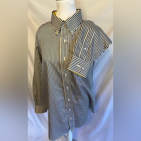 Paul Fredrick Non-iron Cotton Stripe Dress Shirt With Contrast Trim - Picture 10 of 14